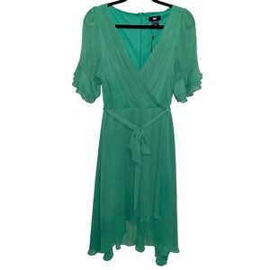 DKNY Dress Womens Size 16 Kelly Green Chiffon Belted Cottagecore Feminine